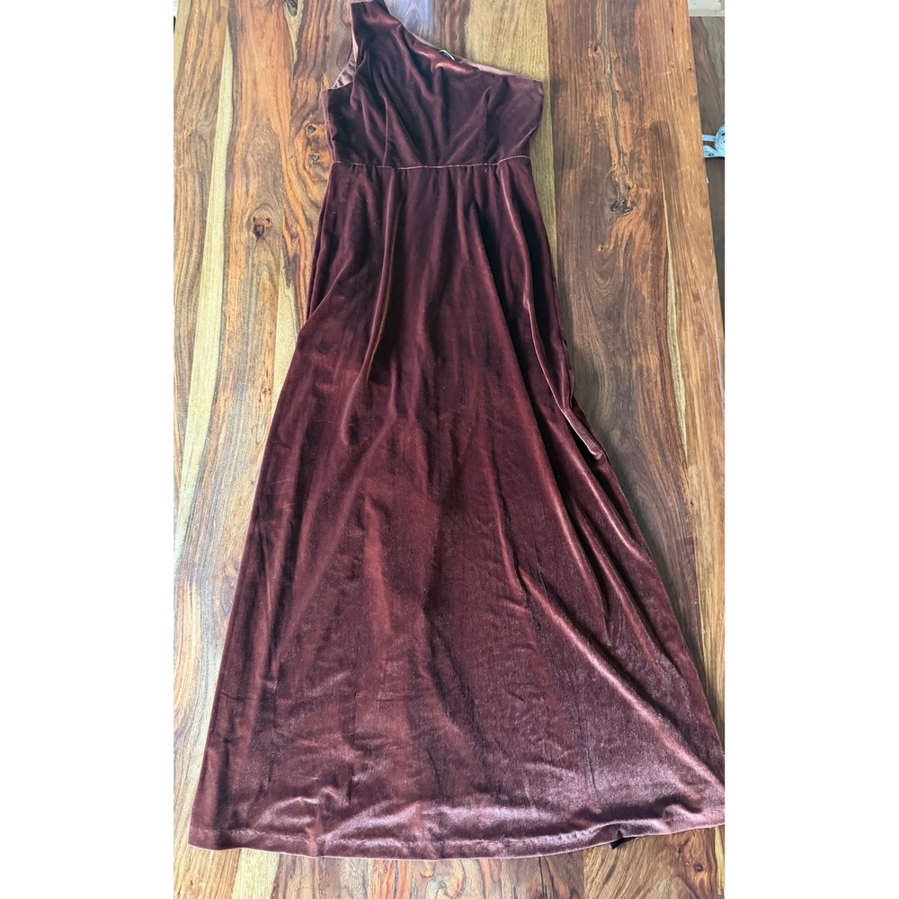 Baltic Born One Shoulder Velvet Maxi Dress Mahogany Brown Formal Gown Large - Picture 11 of 12